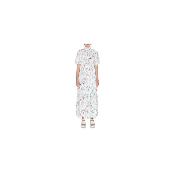 NWT ROSETTA GETTY Womens White Belted Scarf Neck Elastic Waist Dress 10 - Picture 1 of 2
